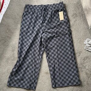 Gray Checkered Drawstring Pants